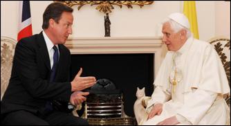 Pope Benedict meets British Prime Minister David Cameron at Archbishop's House, near Westminster Cathedral, in London